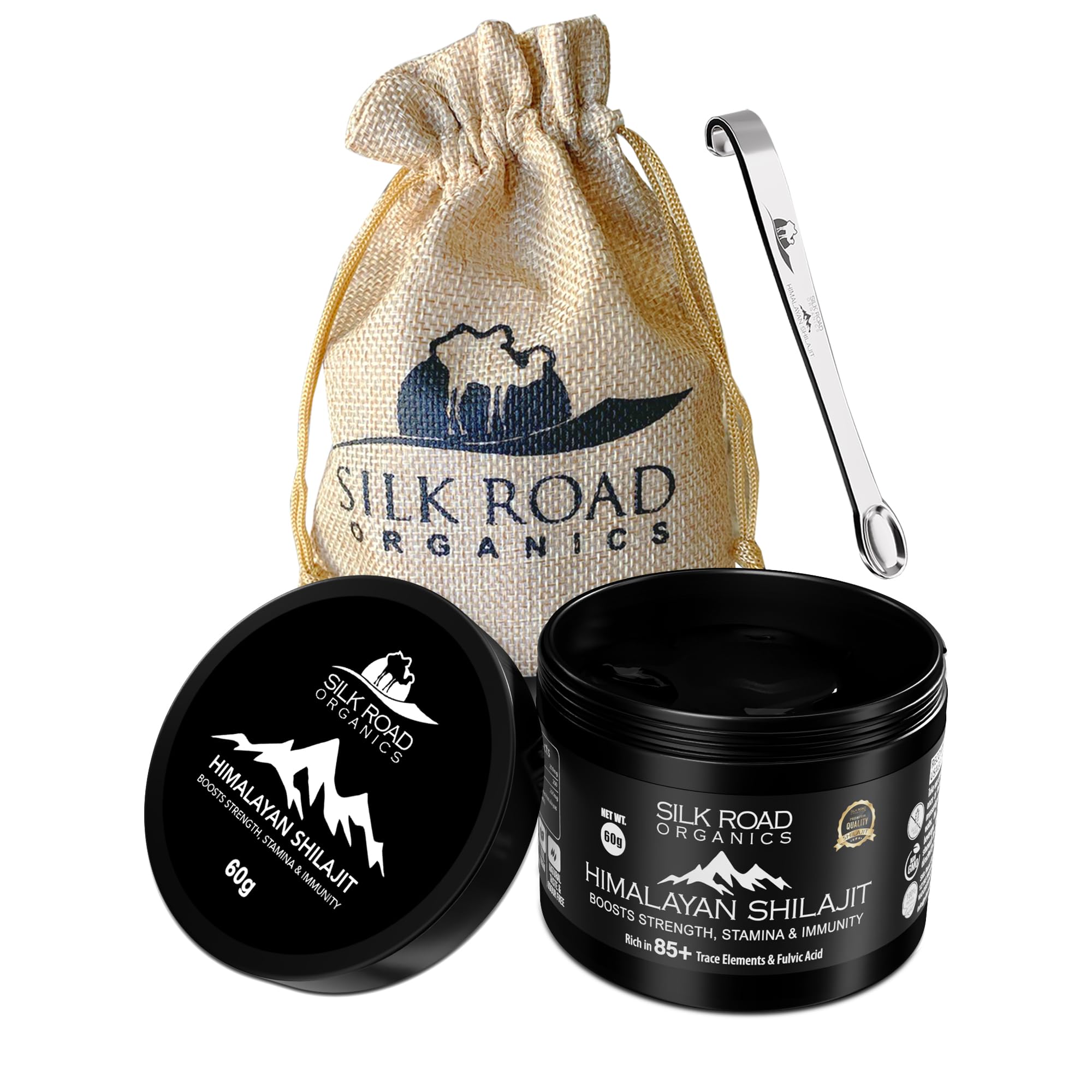 Silk Road Organics Shilajit resin being poured, signaling easy dosing