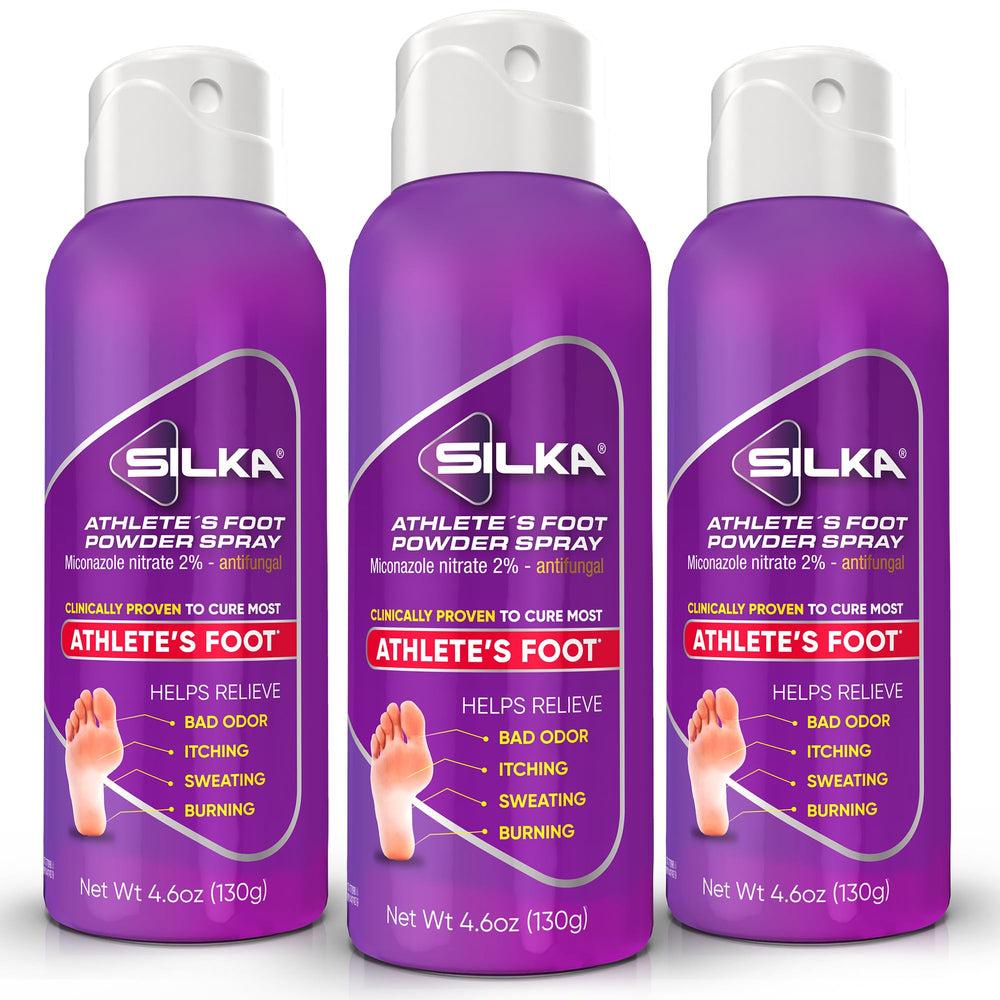 Silka spray bottle close-up for antifungal foot care