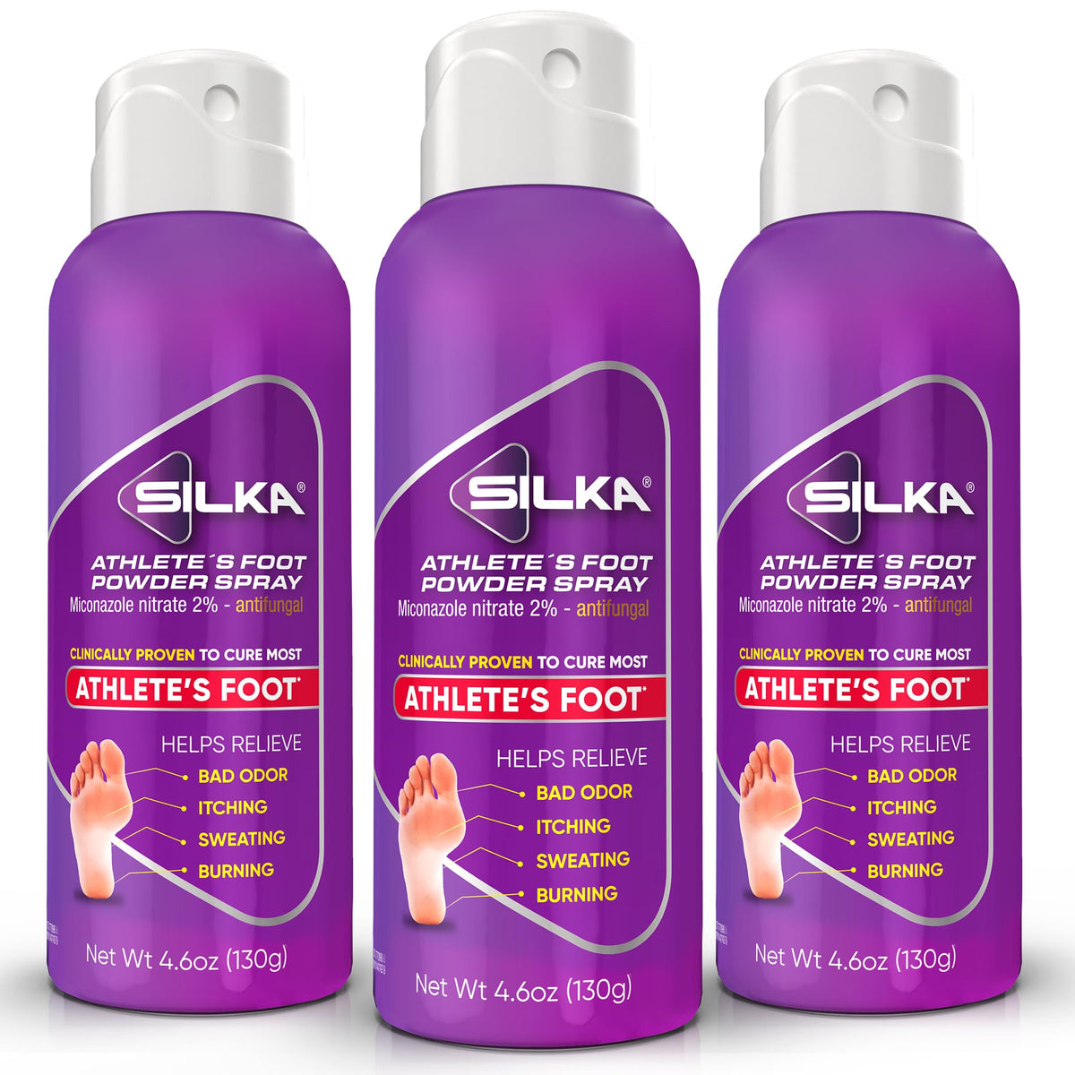 Silka spray bottle close-up for antifungal foot care