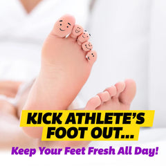 Silka Foot Powder scooped image emphasizes odor control.