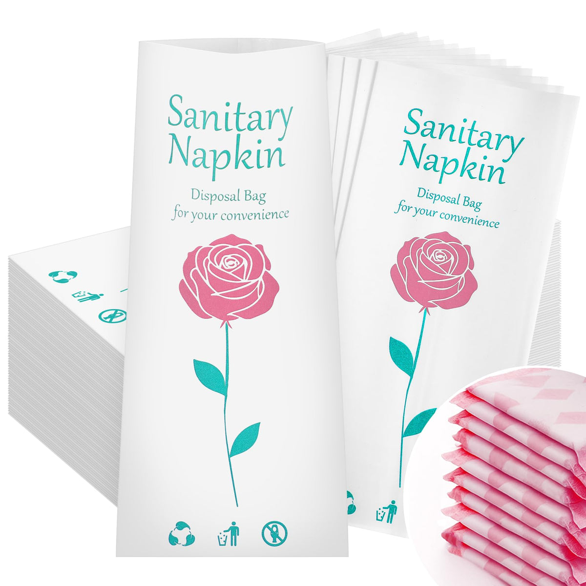 SilTriangle floral disposal bags in packaging for discreet use in homes and offices