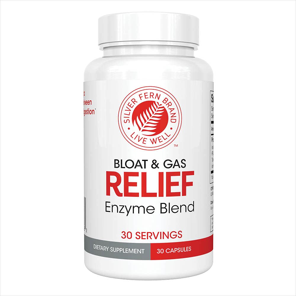 Silver Fern Bloat & Gas Relief bottle standing upright for daily digestive support.