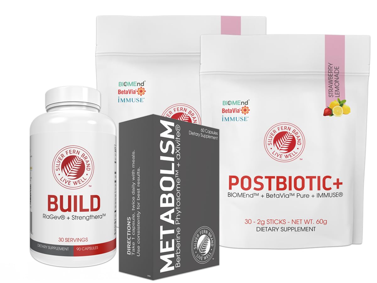 Silver Fern Build bottle-cap with capsules for daily strength support.