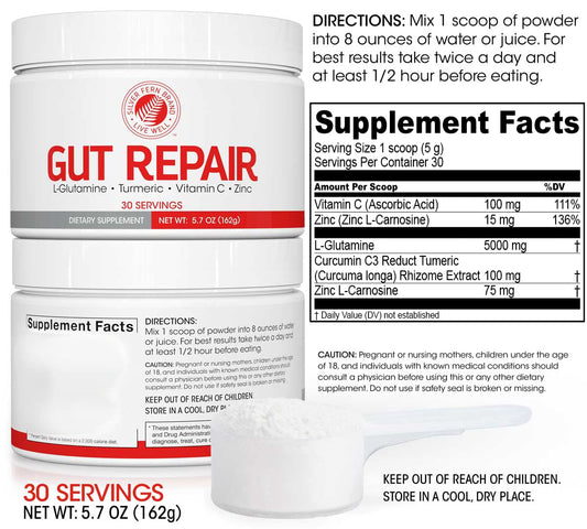 Silver Fern Gut Repair scoop with powder ready to mix for easy daily use.