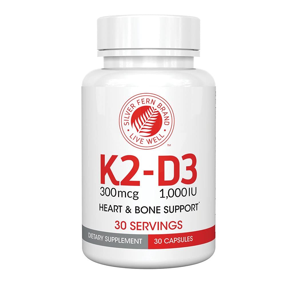 Silver Fern K2-D3 bottle front showing natural bone and heart support potential