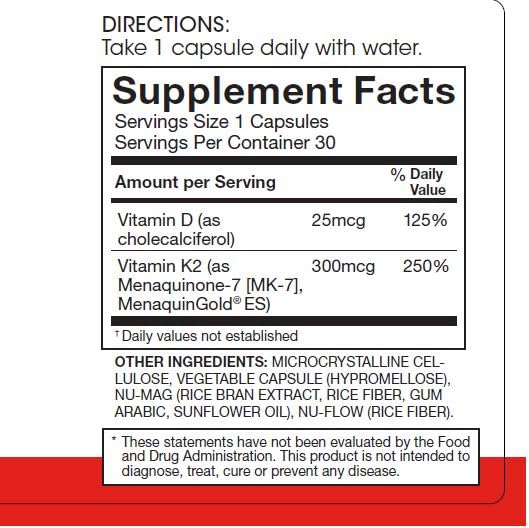 Close-up of Silver Fern K2-D3 label highlighting MK-7 and D3 sourcing