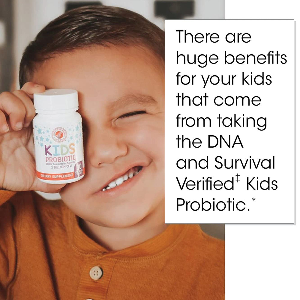 Silver Fern Kids Probiotic chewables with balanced dosage illustration