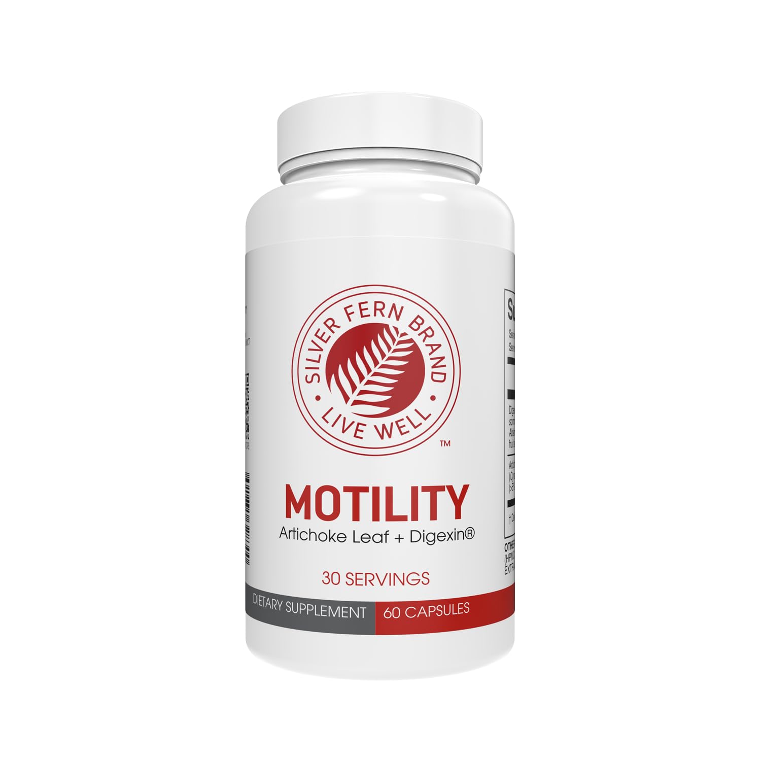 Silver Fern Motility bottle with capsules for daily digestive support