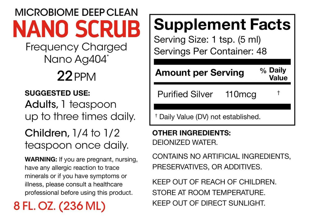 Silver Fern Nano Scrub bottle label close-up showing 48 servings.