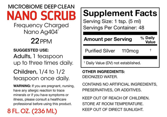Silver Fern Nano Scrub bottle label close-up showing 48 servings.
