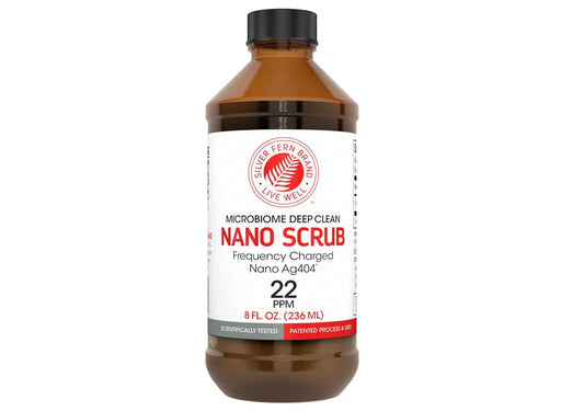 Silver Fern Nano Scrub bottle with clear liquid for daily use.