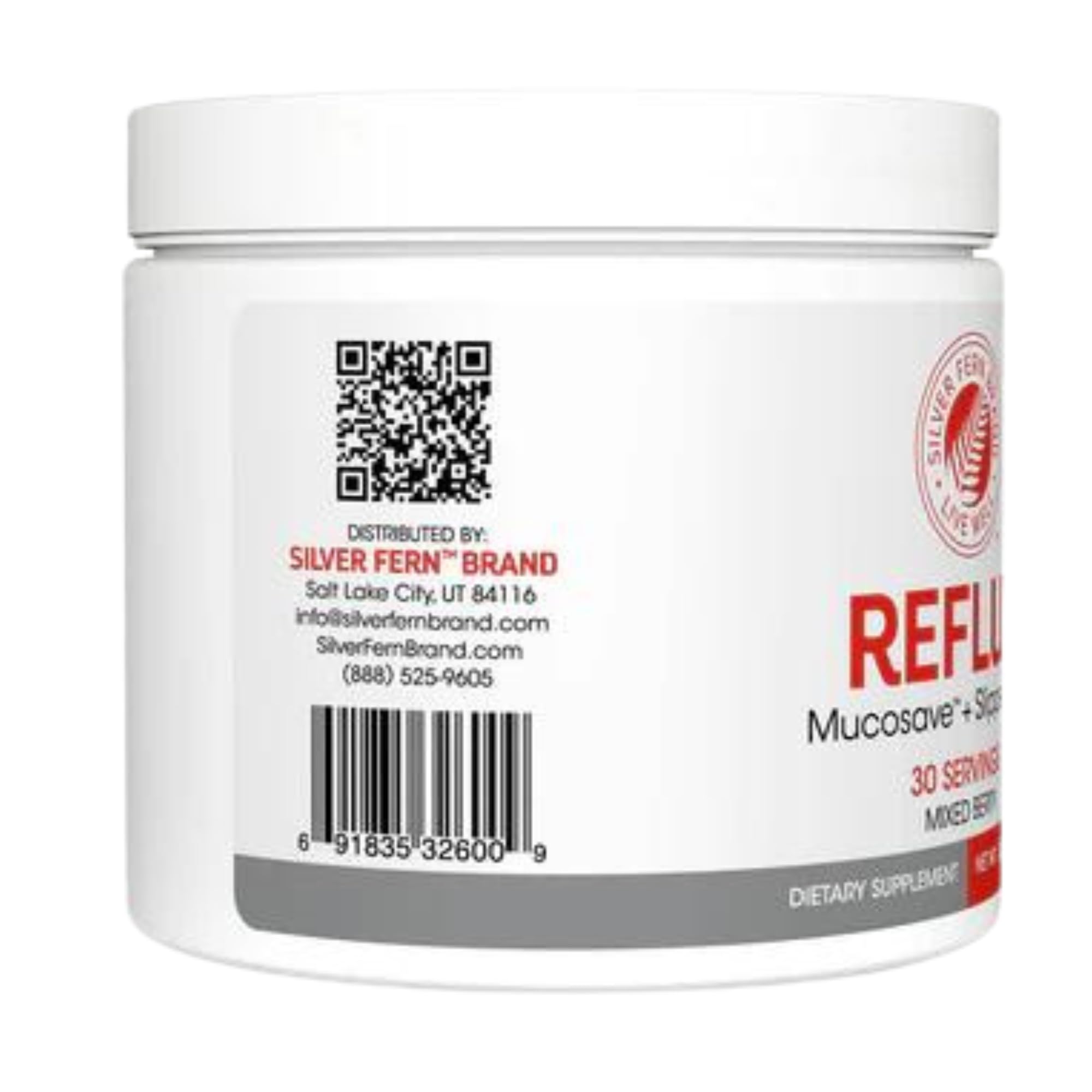 Silver Fern Reflux Mucosave FG blend highlighting prickly pear and olive leaf components.