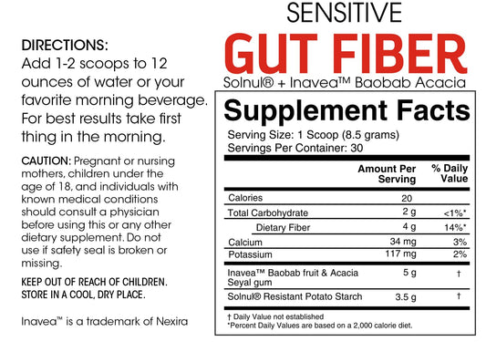 Silver Fern Sensitive Gut Fiber scoop in water illustrating easy daily mix
