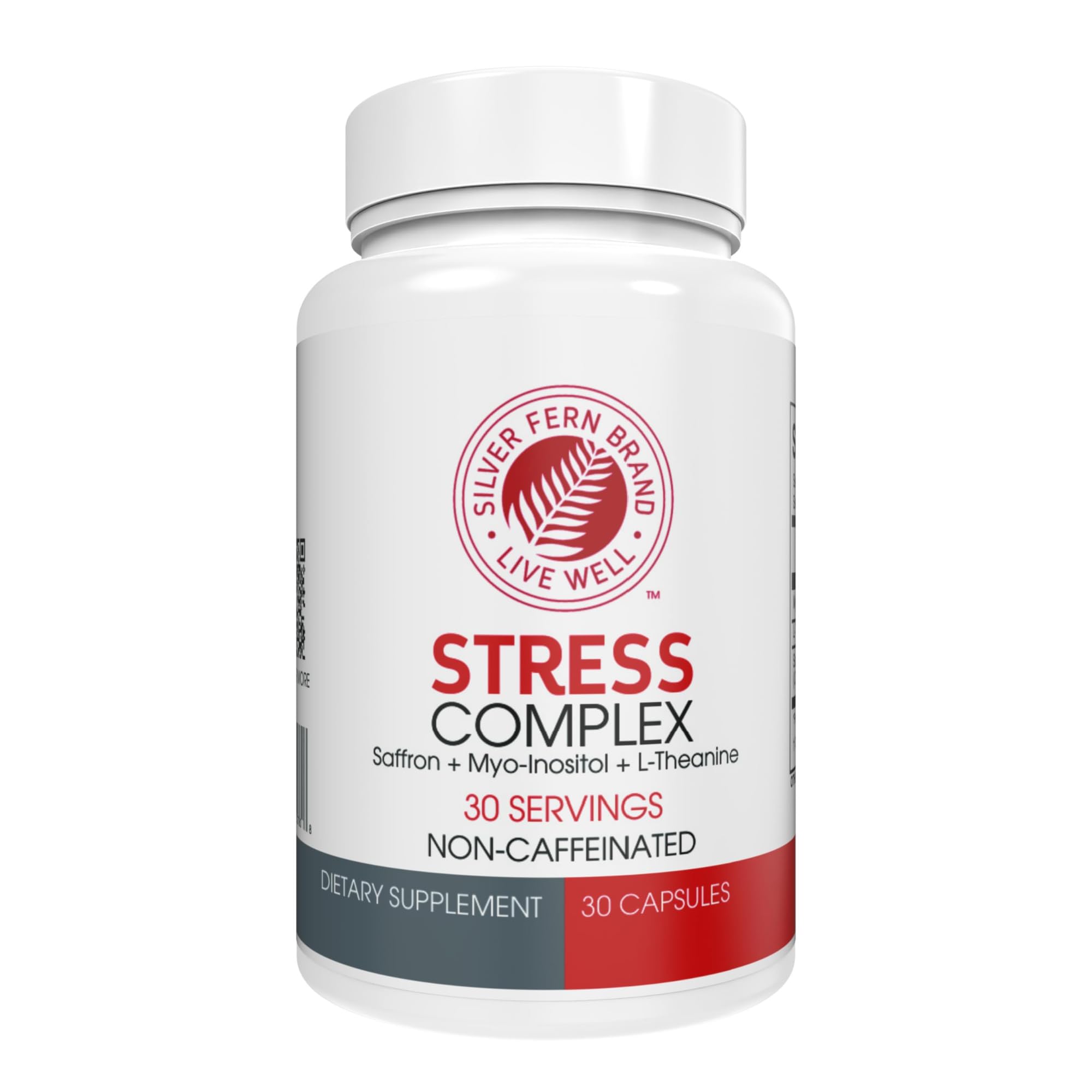 Silver Fern Stress Complex bottle front — caffeine-free calm support for busy days.