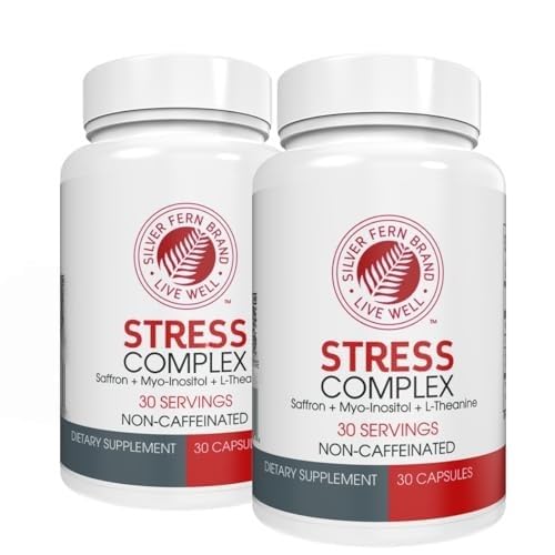 Silver Fern Stress Complex bottle highlighting caffeine-free calm for daily use
