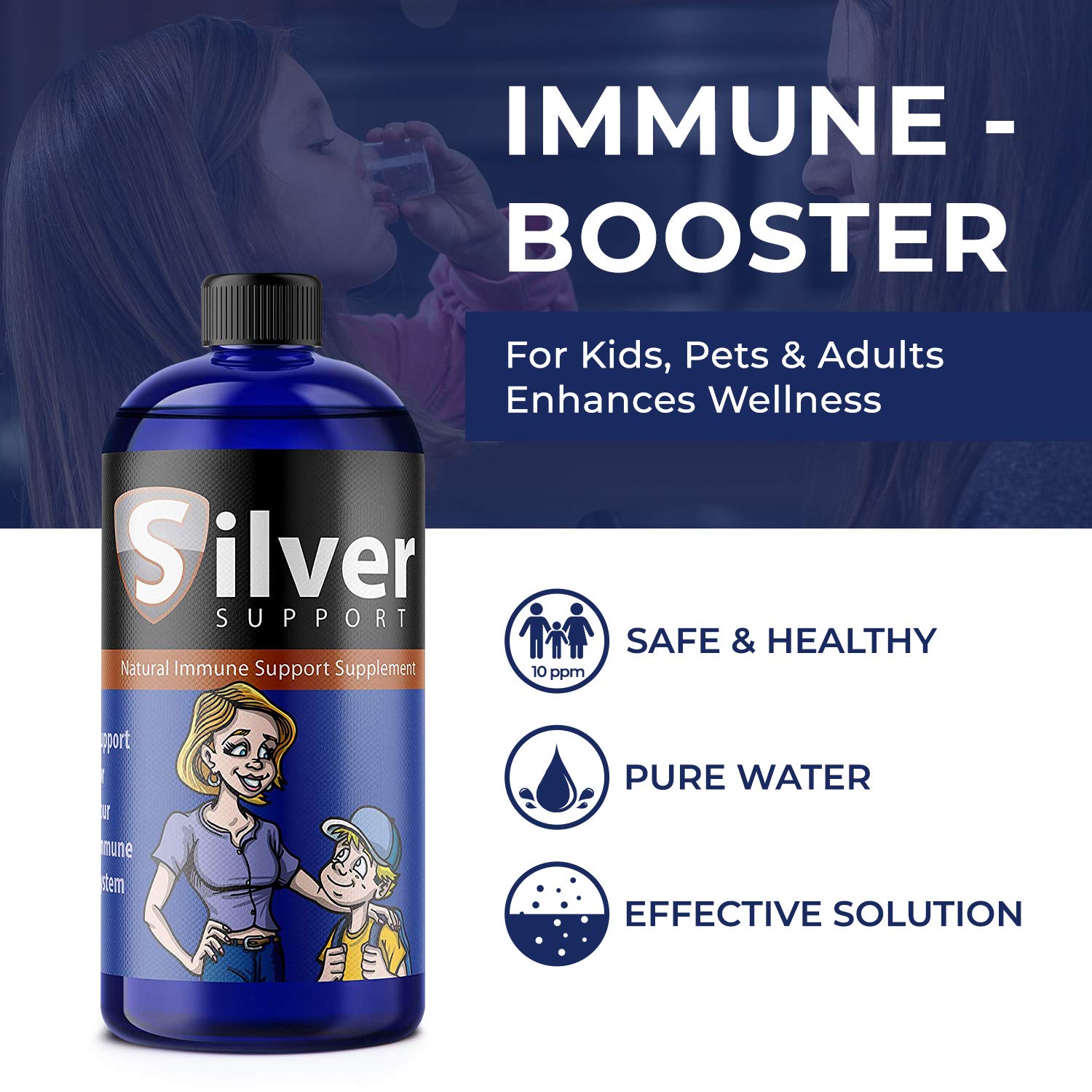 Silver Support dosage spoon showing simple 1 to 3 tsp daily usage