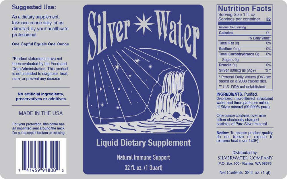 SILVER WATER COMPANY four-pack label visible, highlighting professional-grade purity for cleansing and wellness