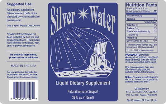 SILVER WATER COMPANY four-pack label visible, highlighting professional-grade purity for cleansing and wellness