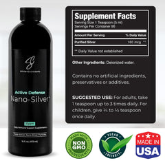 Label close-up with 32ppm dosage information for SilverCeuticals.