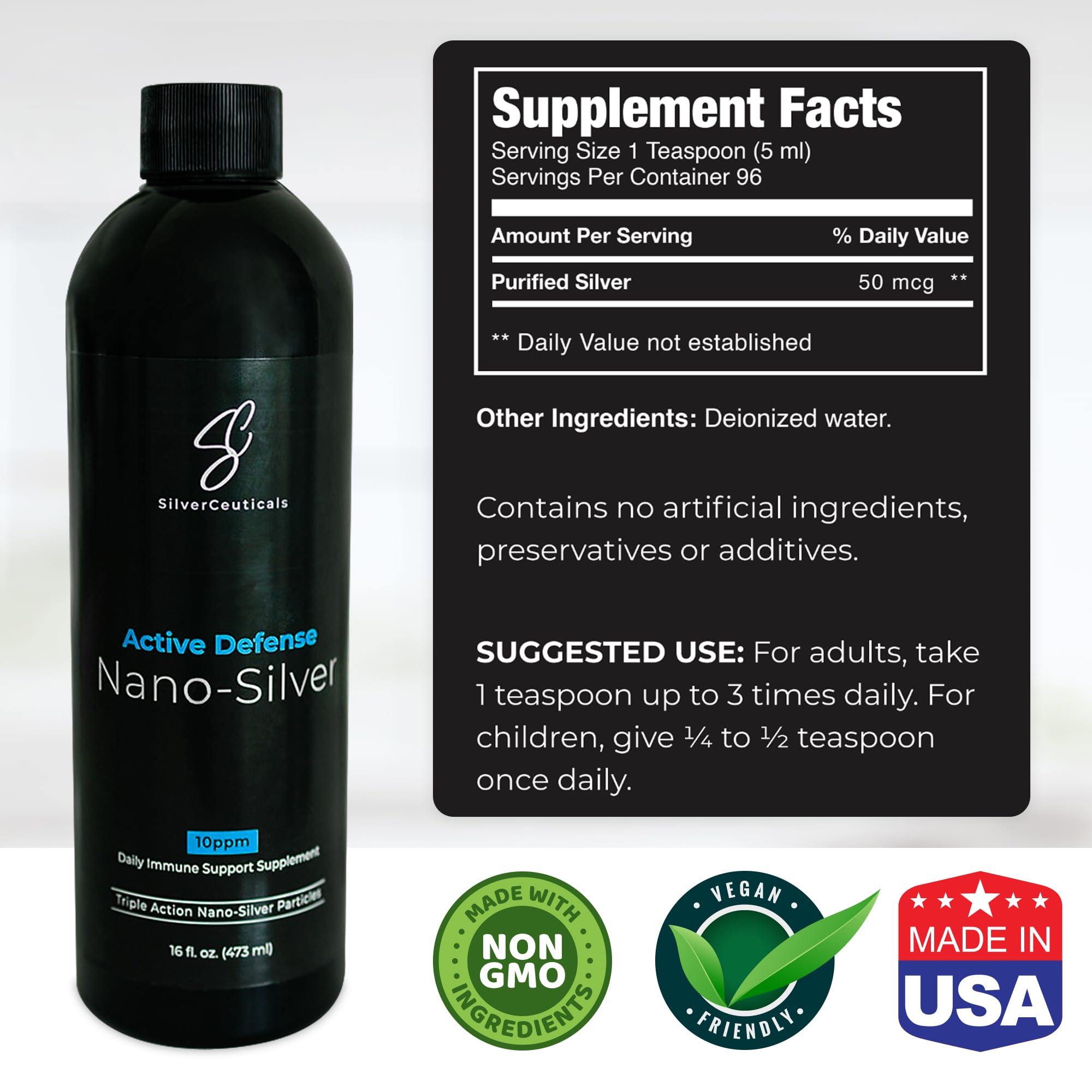 SilverCeuticals nano-colloidal silver close-up reveals tiny particles enabling surface contact.