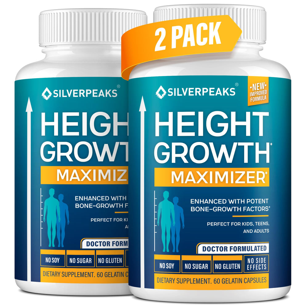 Silverpeaks Growth Capsules bottle on a counter, highlighting bone support potential.