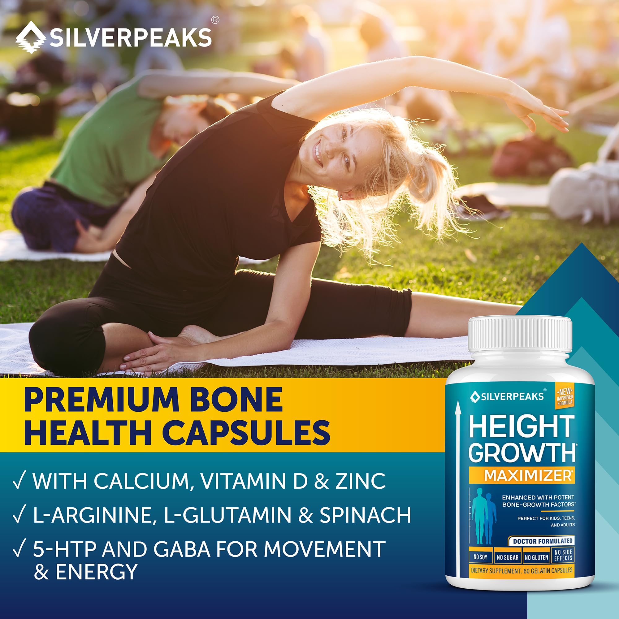 Silverpeaks Growth Capsules placed with healthy foods for daily routine support.