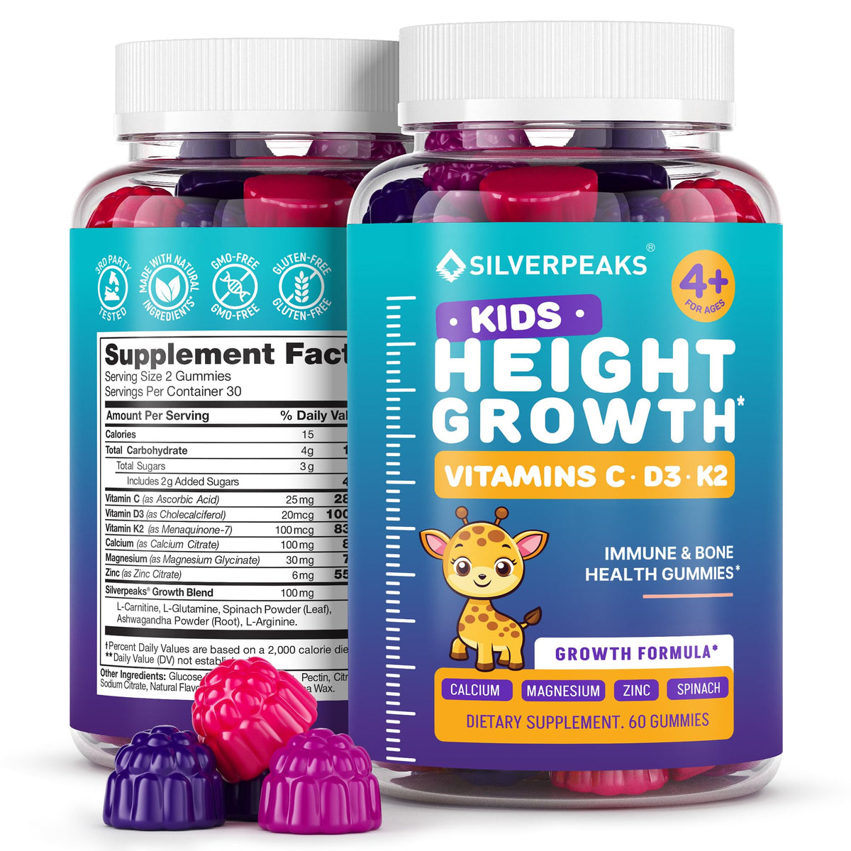 SILVERPEAKS height growth gummies for kids jar ready for daily use