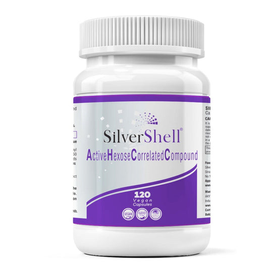 Silvershell Active Hexose Compound capsules on label, supporting daily immune health.