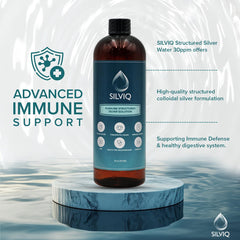 SILVIQ structured silver water label closeup emphasizes USA-made quality