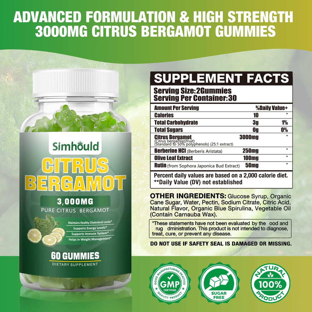 Simhould Citrus Bergamot Gummies bottle offers a convenient daily boost for heart and immune support.