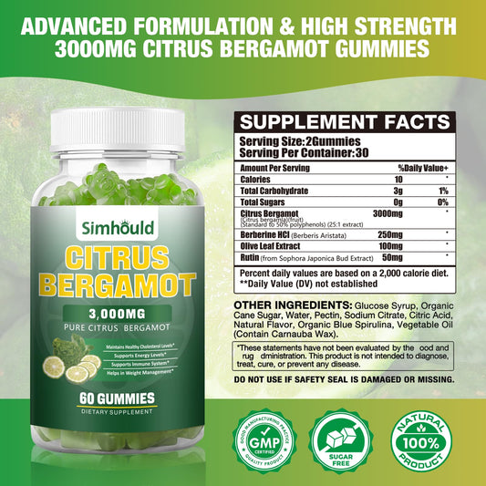 Simhould Citrus Bergamot Gummies bottle offers a convenient daily boost for heart and immune support.