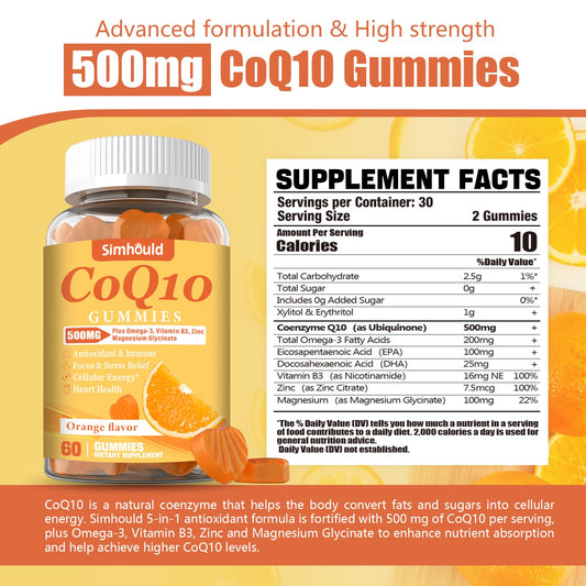 Simhould CoQ10 gummies close-up texture showing a chewy, wellness-friendly bite.