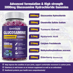 Simhould gummies label highlights high potency glucosamine and MSM for adults.