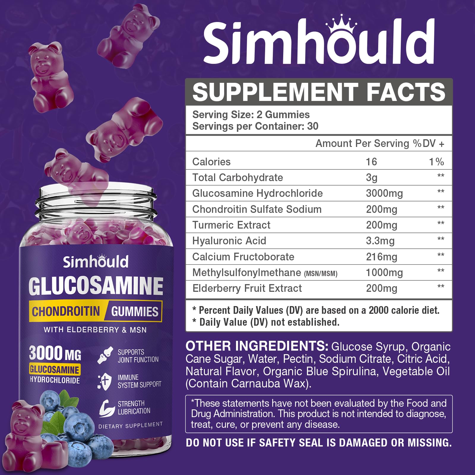 Simhould gummy closeup showing chewy texture and bite-sized format for daily use.