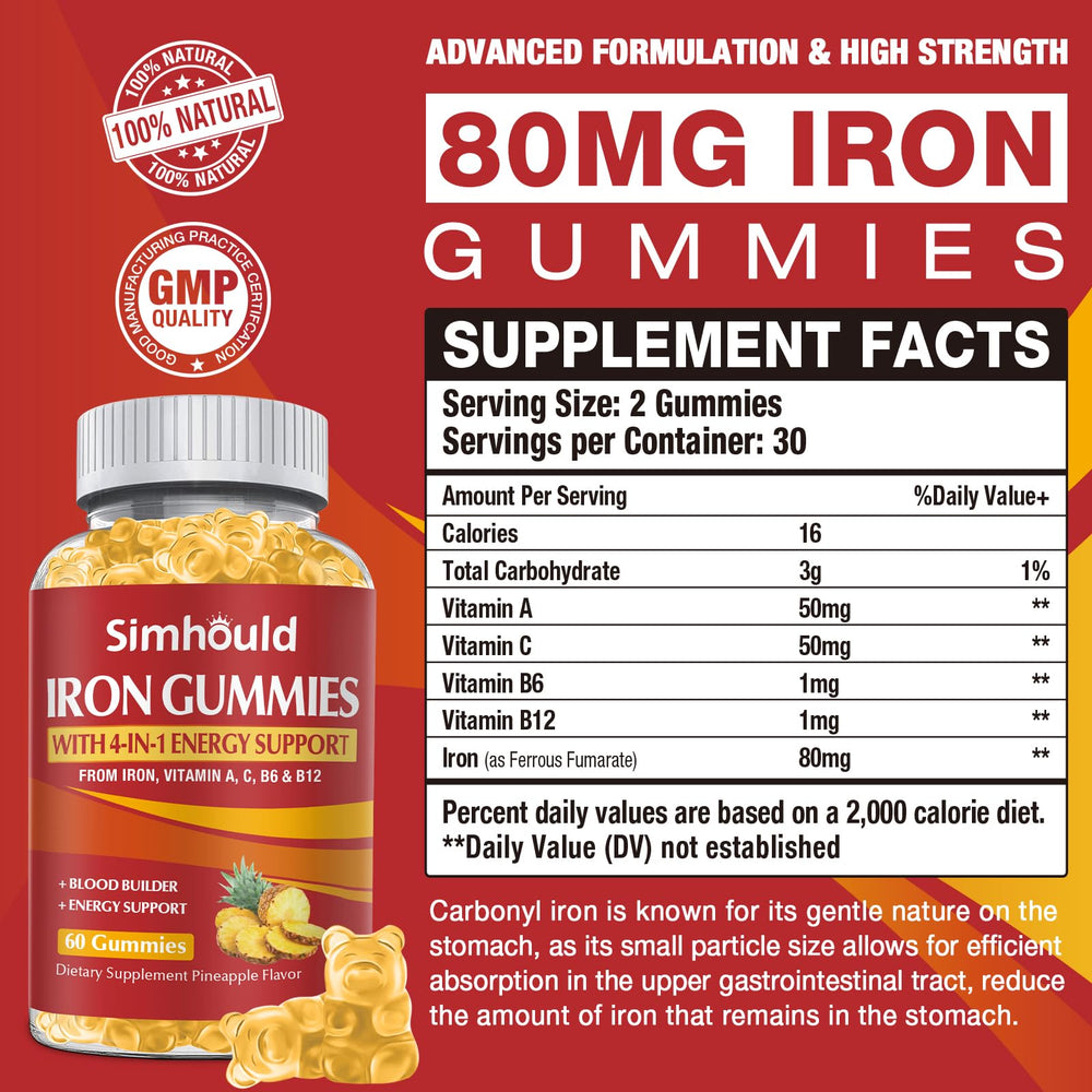 Simhould iron gummies closeup pineapple flavor and chewy texture for enjoyable daily use