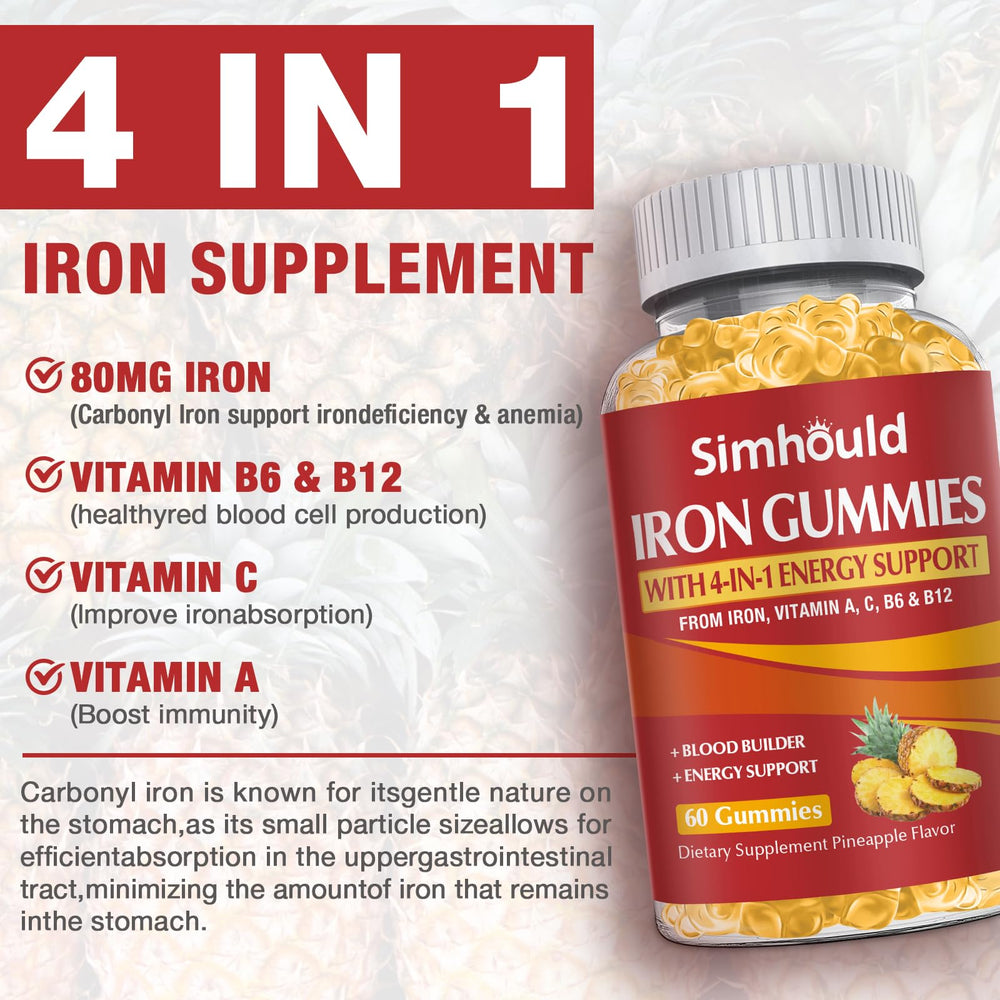 Simhould iron gummies label gluten-free and vegan formula for clean ingredients