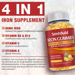 Simhould iron gummies label gluten-free and vegan formula for clean ingredients
