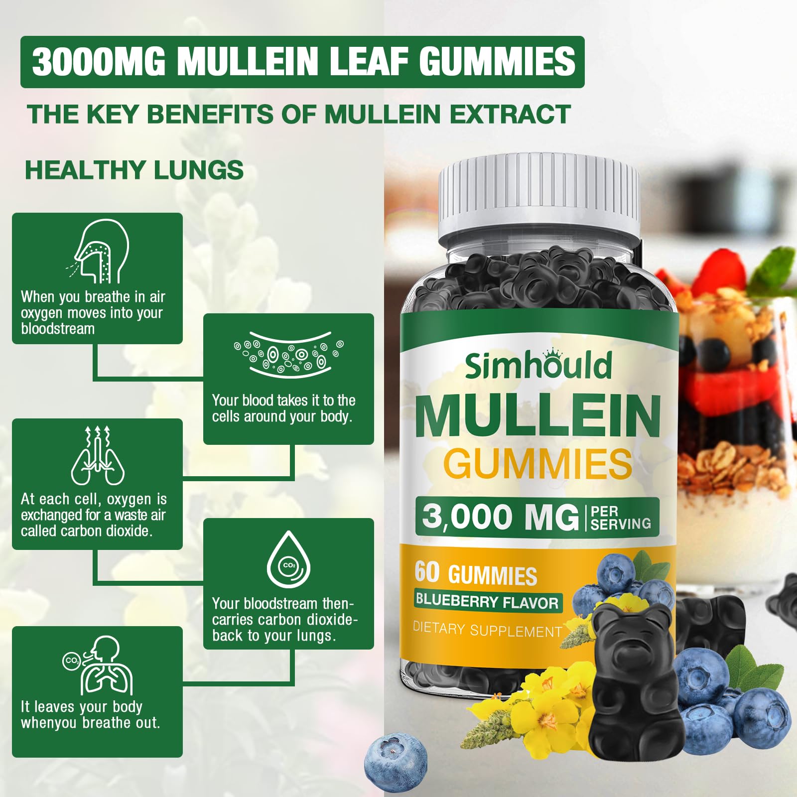 Simhould mullein gummies gummy close-up showing sugar-free texture and chewable form.
