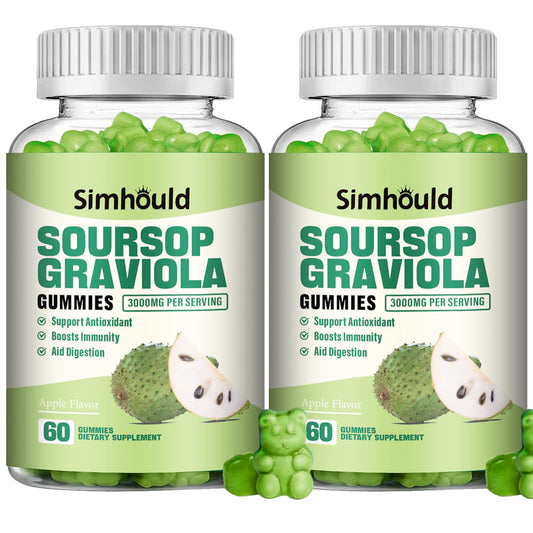 Simhould Soursop Graviola Gummies 2-pack bottle close-up for immune support