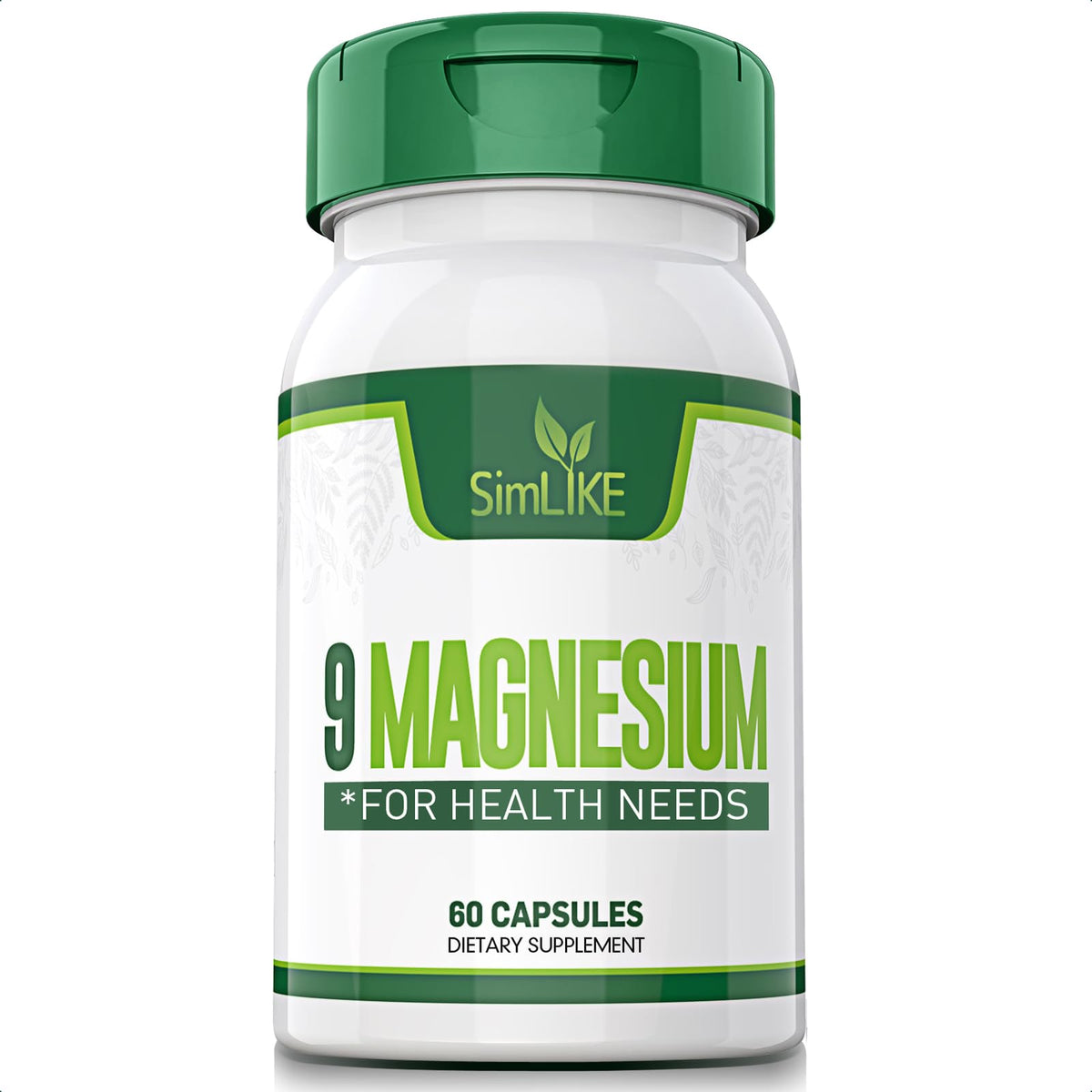Simlike 9-form magnesium bottle for daily muscle and brain support.