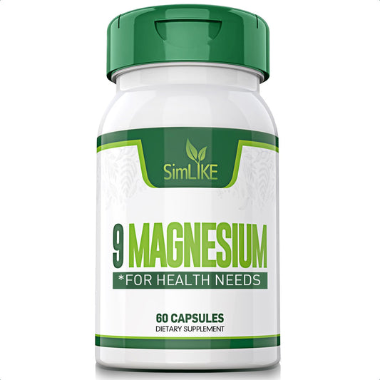 Simlike 9-form magnesium bottle for daily muscle and brain support.