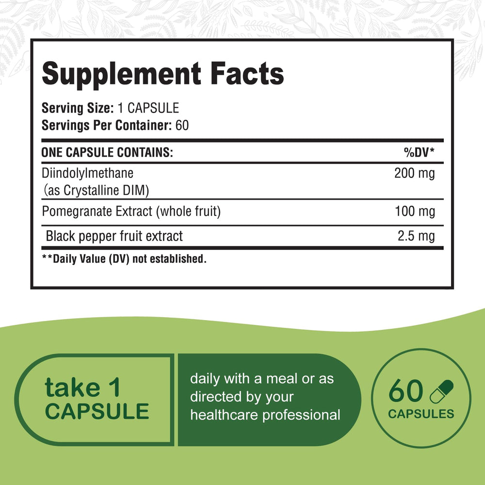 Simlike DIM bottle with instructional leaflet showing absorption-enhanced formula
