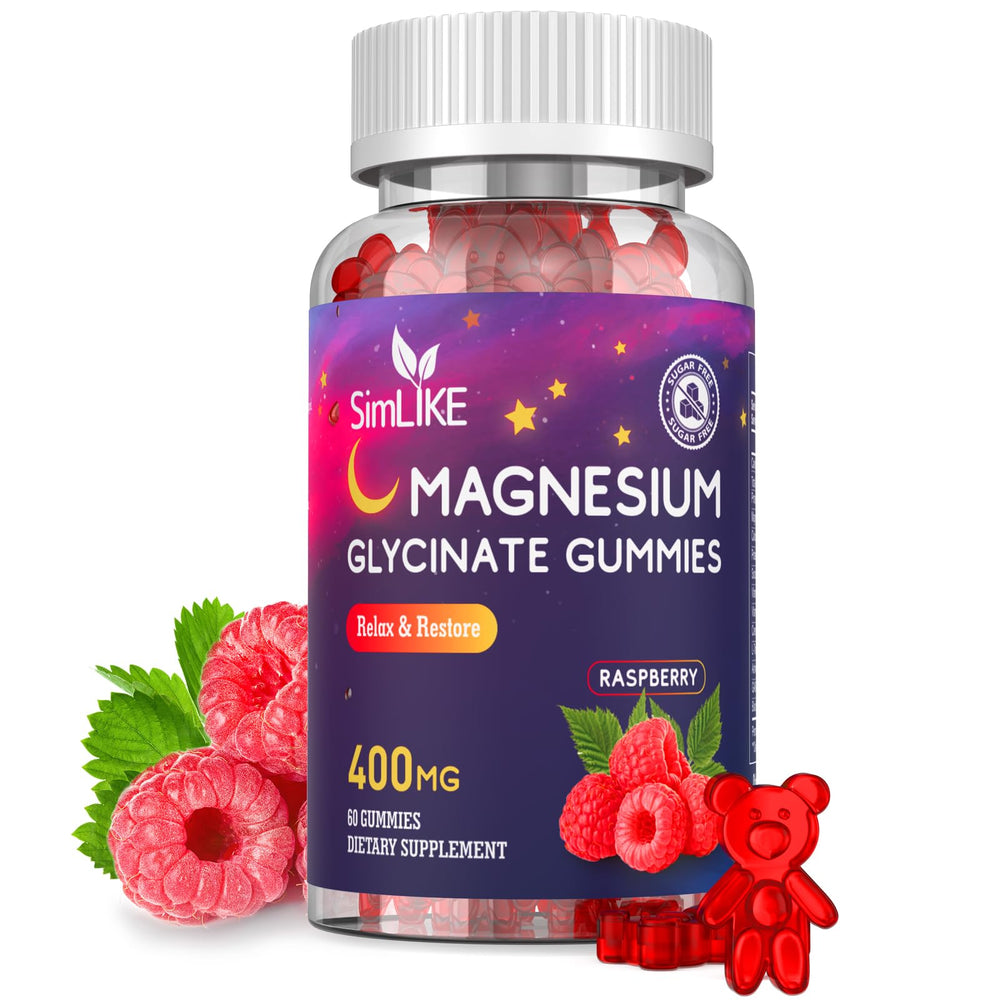 Simlike magnesium glycinate gummies raspberry bottle for calming evenings