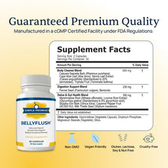 Simple Promise BellyFlush capsules closeup highlights easy-to-swallow daily bloating support.