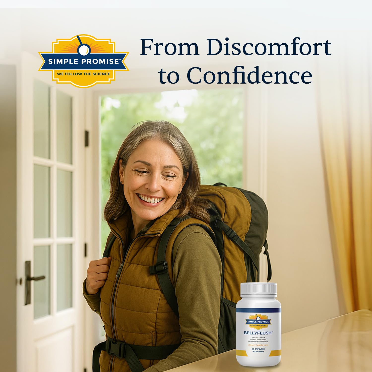 Simple Promise BellyFlush package design showcases trusted American-made quality.