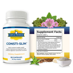 Consti-Slim bottle label highlights natural ingredients for digestive wellness