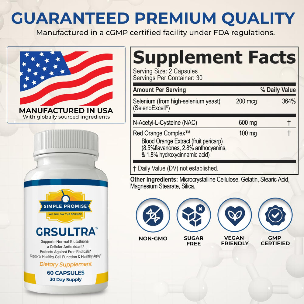 Two capsules from Simple Promise GRS Ultra shown for easy daily dosing.