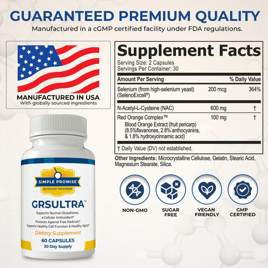 Two capsules from Simple Promise GRS Ultra shown for easy daily dosing.