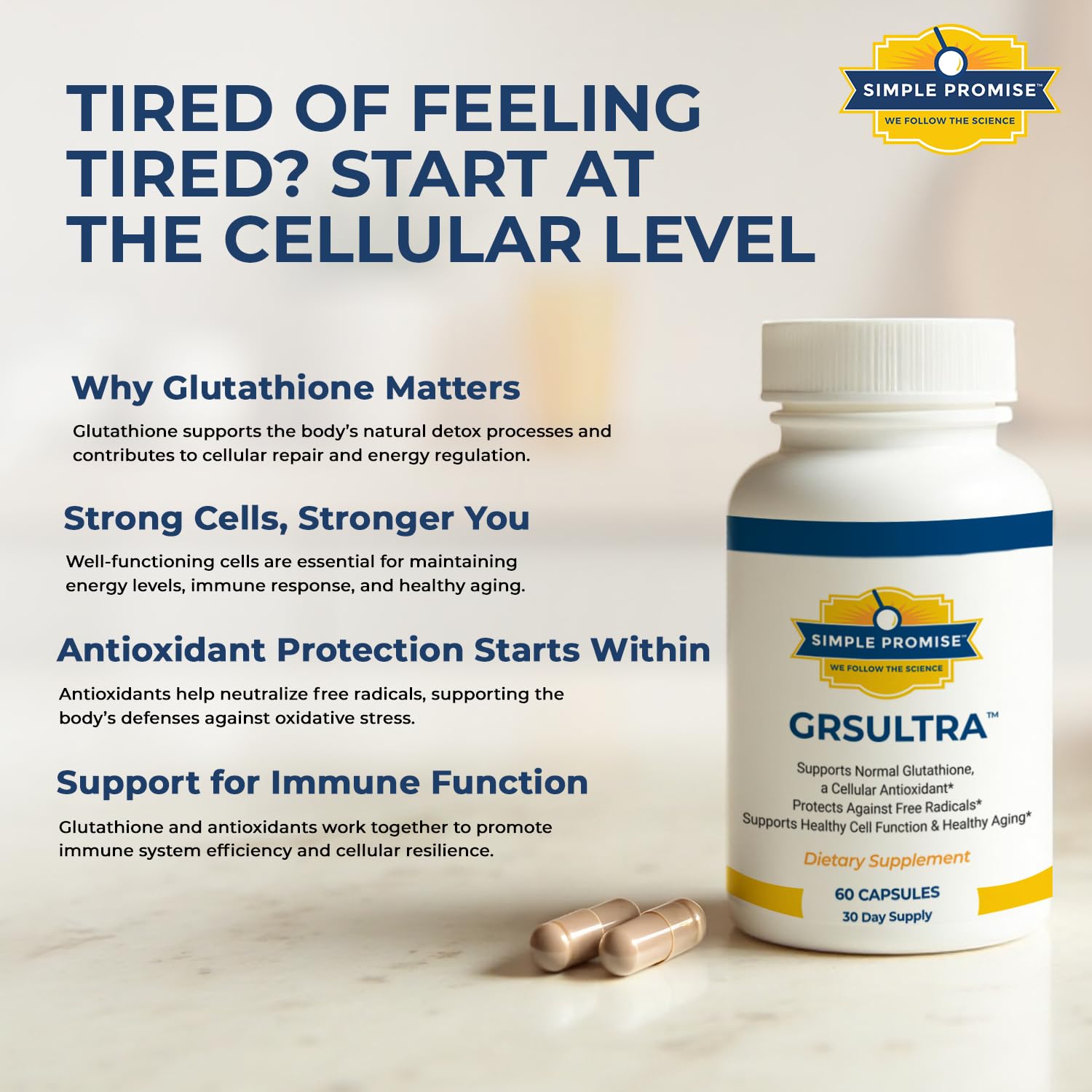 Front label of Simple Promise GRS Ultra highlighting purity and quality.