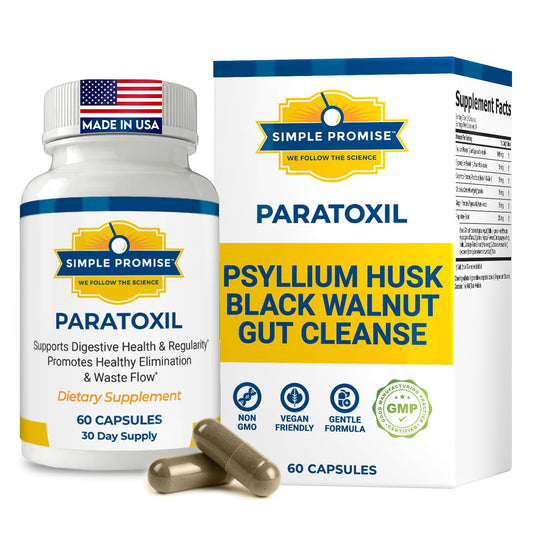 Simple Promise Paratoxil bottle cap close-up for daily gut wellness.